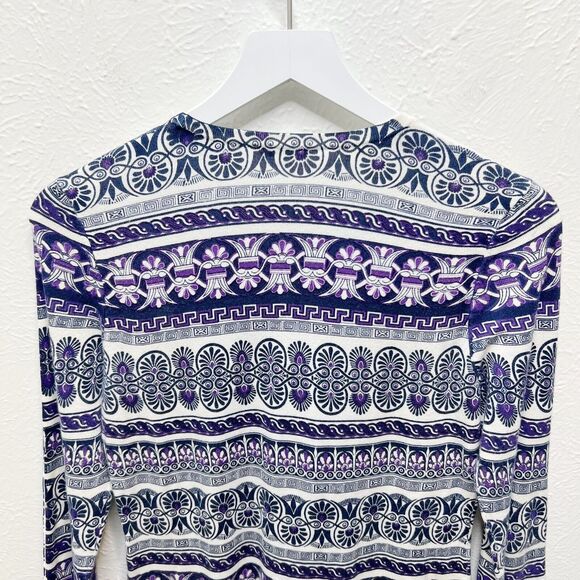 J MCLAUGHLIN Paisley Print Cotton Button Sleeve Sweater Blue Purple Artsy Unique - Picture 5 of 7